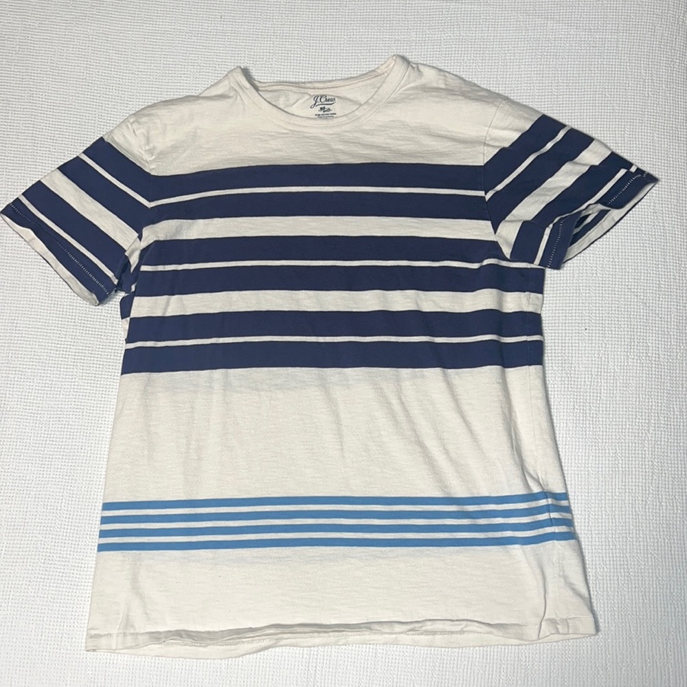 J. Crew - Nautical Blue Stripes on white T - L